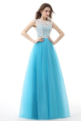 Formal Dresses For Weddings, Tulle Lace Light Sky Blue Prom Dresses