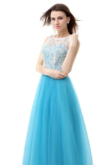 Formal Dress Outfits, Tulle Lace Light Sky Blue Prom Dresses