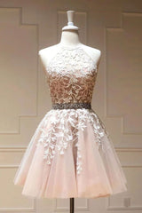 Prom Dresses For Teens Long, Tulle Lace Short Prom Dress Beading A Line Homecoming Dress