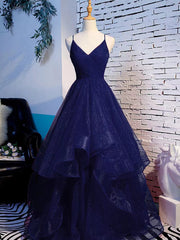 Engagement Dress, Tulle Layers Straps Long Party Dress Formal Dress, A-line Evening Prom Dress
