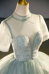 Wedding Guest Dress, Tulle Long A-Line Prom Dress, Gray Green  Formal Dress Sweet 16 dress