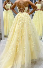 Long Dress Formal, Tulle prom dresses yellow ball gown