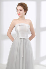 Party Dress Over 71, Tulle & Satin Strapless Neckline A-line Bridesmaid Dresses With Bowknot