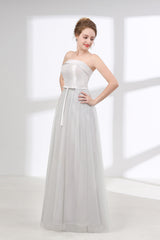 Party Dresses For Over 71S, Tulle & Satin Strapless Neckline A-line Bridesmaid Dresses With Bowknot