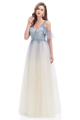 Prom Dresses 2045 Ball Gown, Tulle V-neck Beading Long Prom Dresses
