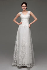 Wedding Dresses 2028, Tulle V-neck Illusion Back Wedding Dresses With Lace Bodice