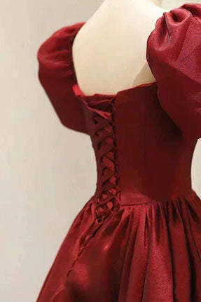 Formal Dresses Australia, Burgundy A Line Long Prom Dress with Short Sleeves, New Party Gown