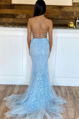 Two Piece Mermaid Blue Prom Dress