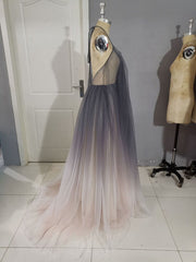 Party Dresses Night, Unique A line V Neck Tulle Long Prom Dress, Tulle Evening Dress