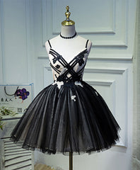Classy Dress Outfit, Unique Black Tulle Short Prom Dress, Black Homecoming Dresses