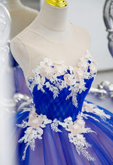 Formal Dresses Lace, Unique Blue and Pink Formal Gown with Lace, Sweetheart Blue Floor Length Prom Dress