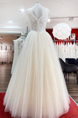 Wedding Dresses Cost, Unique Ivory Long Princess V-neck Tulle Lace Wedding Dress
