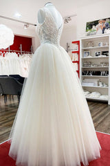 Wedding Dress Shoes, Unique Ivory Long Princess V-neck Tulle Lace Wedding Dress