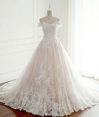 Wedding Dressed Vintage, Unique lace tulle long wedding dress, lace long bridal dress
