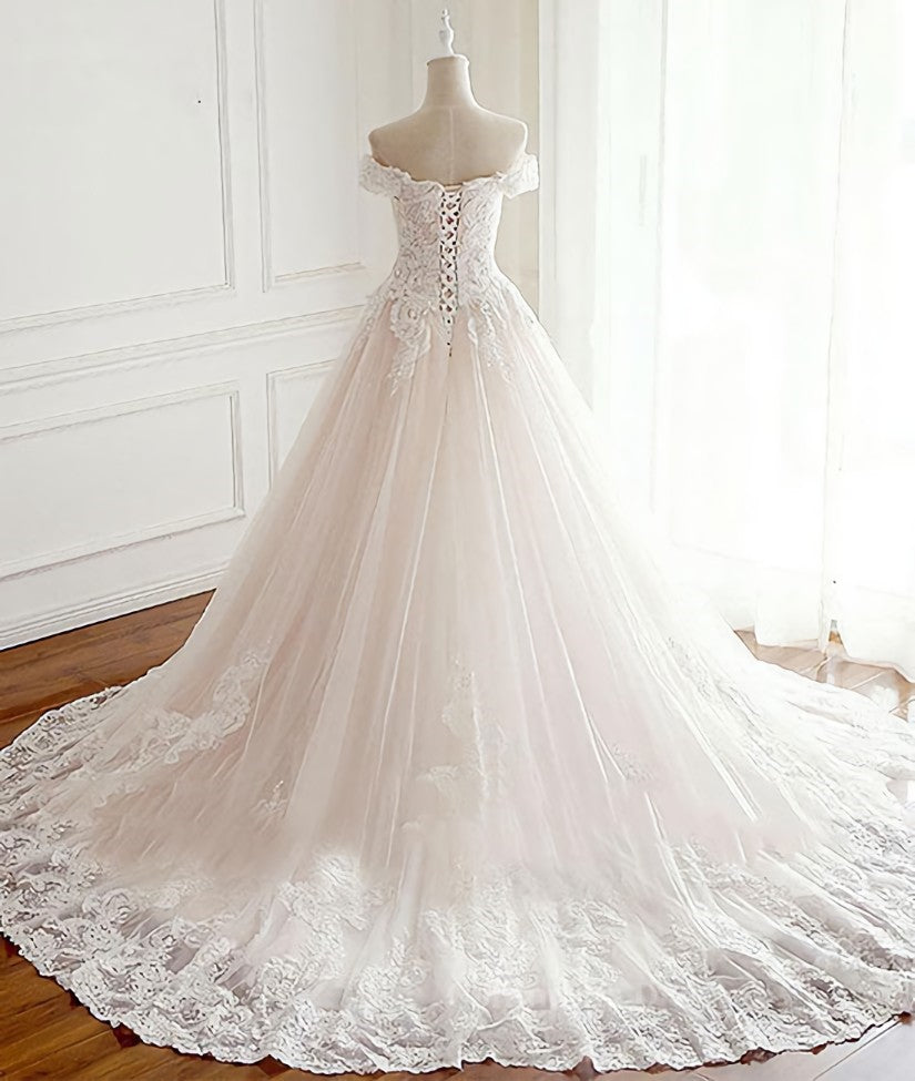 Wedding Dresse Vintage, Unique lace tulle long wedding dress, lace long bridal dress