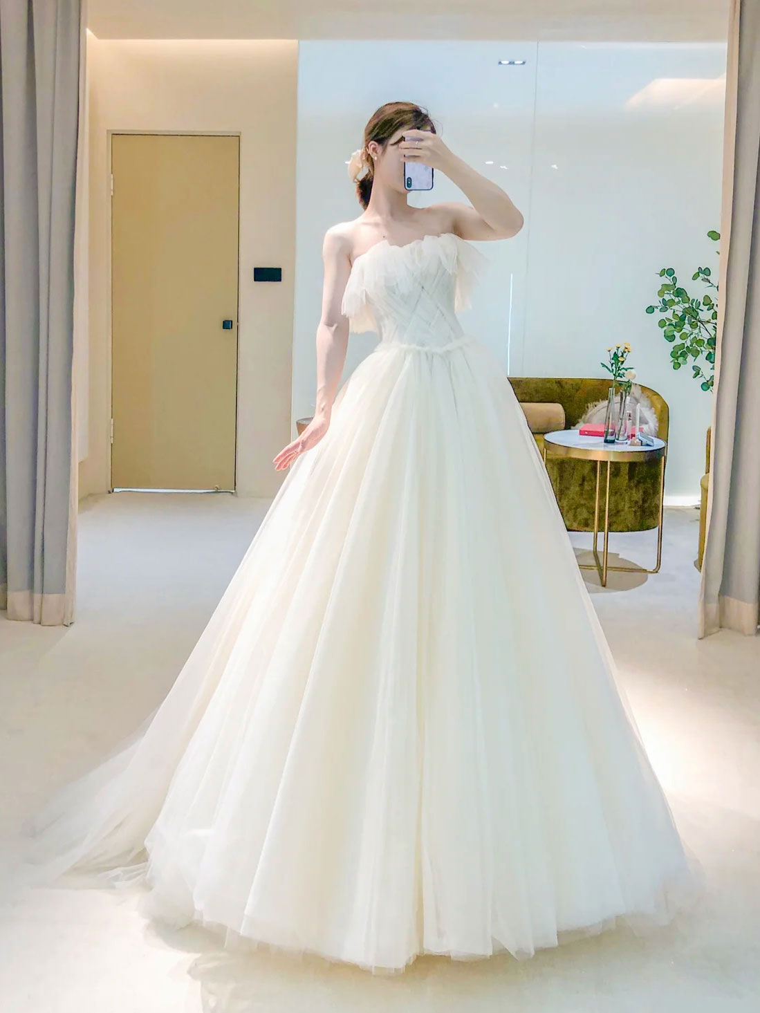 Wedding Dress 2020, Unique Light Champagne Tulle Long Prom Dress, Tulle Formal Wedding Party Dress