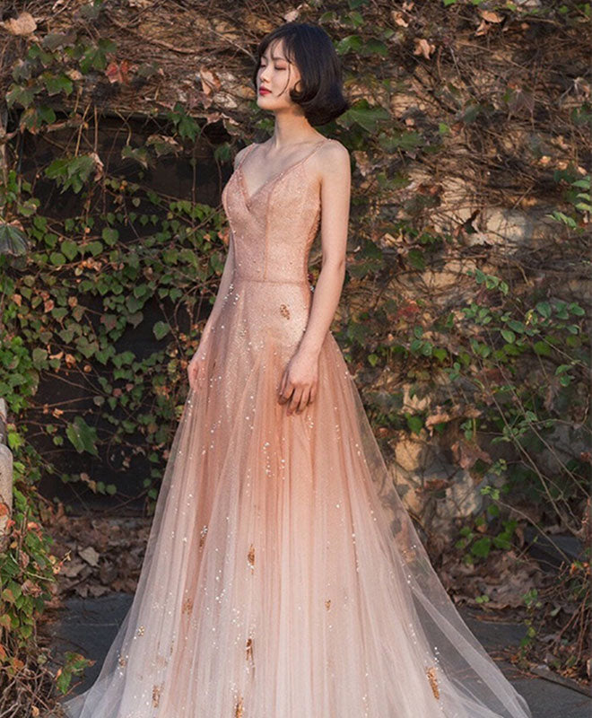 Prom Dress Inspiration, Unique Pink Tulle Long Prom Dress, Tulle Pink Evening Dress