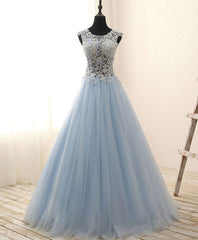 Prom Dress Long With Sleeves, Unique Round Neck Tulle Lace Long Prom Dress, Long Evening Dress