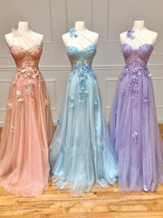 Formal Dress Websites, Unique sweetheart neck tulle lace long prom dress A line evening dress