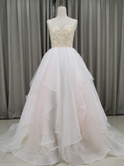 Bridesmaid Dress Wedding, Unique Sweetheart Neck Tulle Long Prom Dresses, Tulle Graduation With Beading Sequin