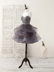 Party Dresses Cheap, Unique Sweetheart Tulle Beads Short Prom Dress Cute Homecoming Dress