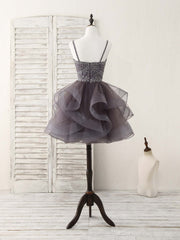 Party Dress Idea, Unique Sweetheart Tulle Beads Short Prom Dress Cute Homecoming Dress