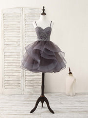 Party Dress Outfits, Unique Sweetheart Tulle Beads Short Prom Dress Cute Homecoming Dress