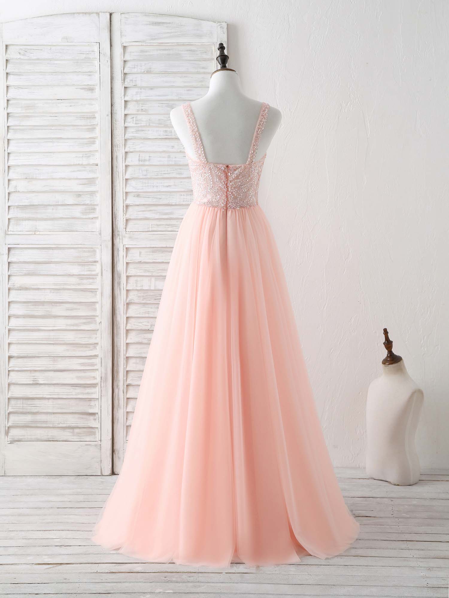 Prom Dress For Kids, Unique Tulle Beads Long Prom Dress, Tulle Evening Dress