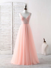 Maxi Dress, Unique Tulle Beads Long Prom Dress, Tulle Evening Dress