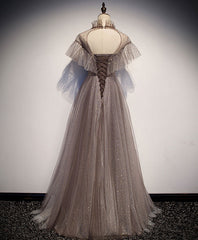 Prom Dress Elegant, Unique Tulle Long Prom Dress, Tulle Gray Evening Dress