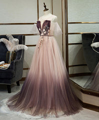 Homecoming Dresses Fashion Outfits, Unique Tulle Round Neck Lace Long Prom Dress Tulle Evening Dress