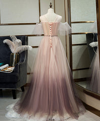 Homecoming Dress Pretty, Unique Tulle Round Neck Lace Long Prom Dress Tulle Evening Dress