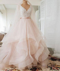 Wedding Dress 2034, Unique v neck tulle lace long prom dress, tulle wedding dress