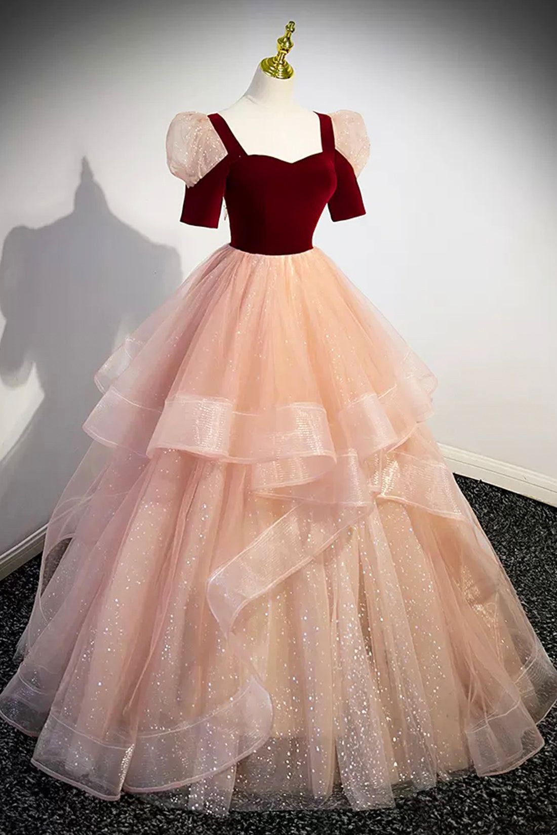 Prom Dresses For Chubby Girls, Unique Velvet Long A-Line Prom Dress with Ruffles, Cute Evening Party Dress