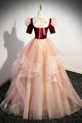 Prom Dress Long With Sleeves, Unique Velvet Long A-Line Prom Dress with Ruffles, Cute Evening Party Dress