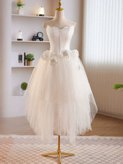 Formal Dresses To Wear To A Wedding, Unique White Tulle Satin Short Prom Dress, White Homecoming Dress