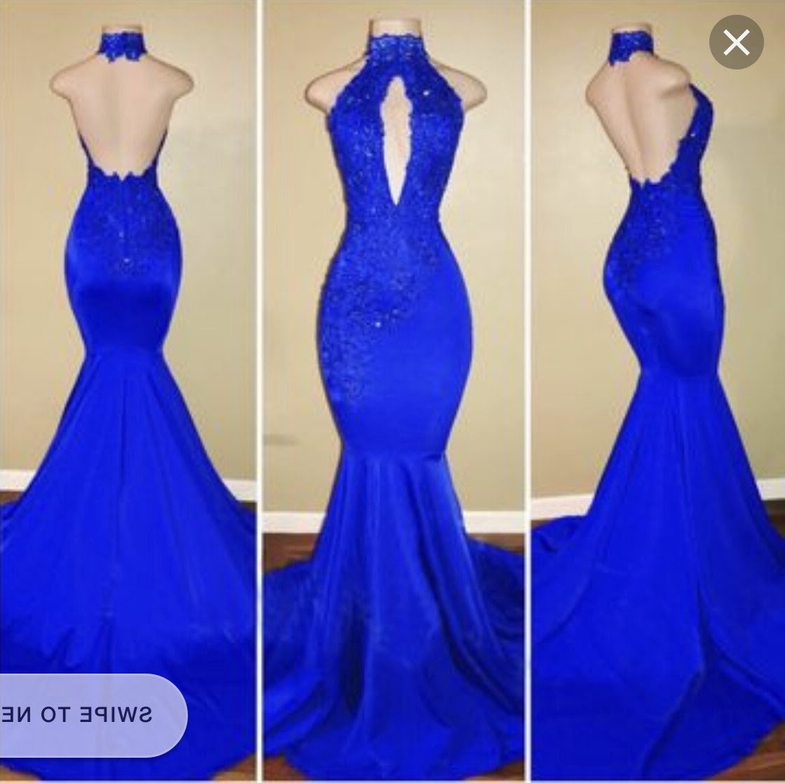 Prom Dress 2033, 2024 Halter Blue Mermaid Prom Dresses