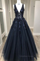 Formal Dress Fall, V Neck Beaded Black Lace Appliques Long Prom Dress, Black Lace Formal Graduation Evening Dress