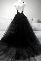 Party Dress Lady, V Neck Black Lace Prom Dresses, Black V Neck Lace Formal Graduation Dresses