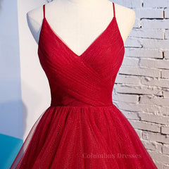 Long Dress Design, V Neck Burgundy Prom Dresses, Wine Red V Neck Formal Evening Dresses