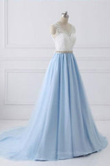 Small Wedding Ideas, V Neck Light Blue Lace Prom Dresses, Light Blue Lace Formal Evening Dresses