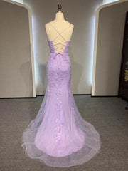 Bridesmaid Dress Beach Wedding, V Neck Mermaid Purple Lace Prom Dresses, V Neck Mermaid Purple Lace Formal Evening Dresses