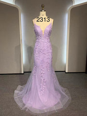 Bridesmaids Dresses Beach Wedding, V Neck Mermaid Purple Lace Prom Dresses, V Neck Mermaid Purple Lace Formal Evening Dresses