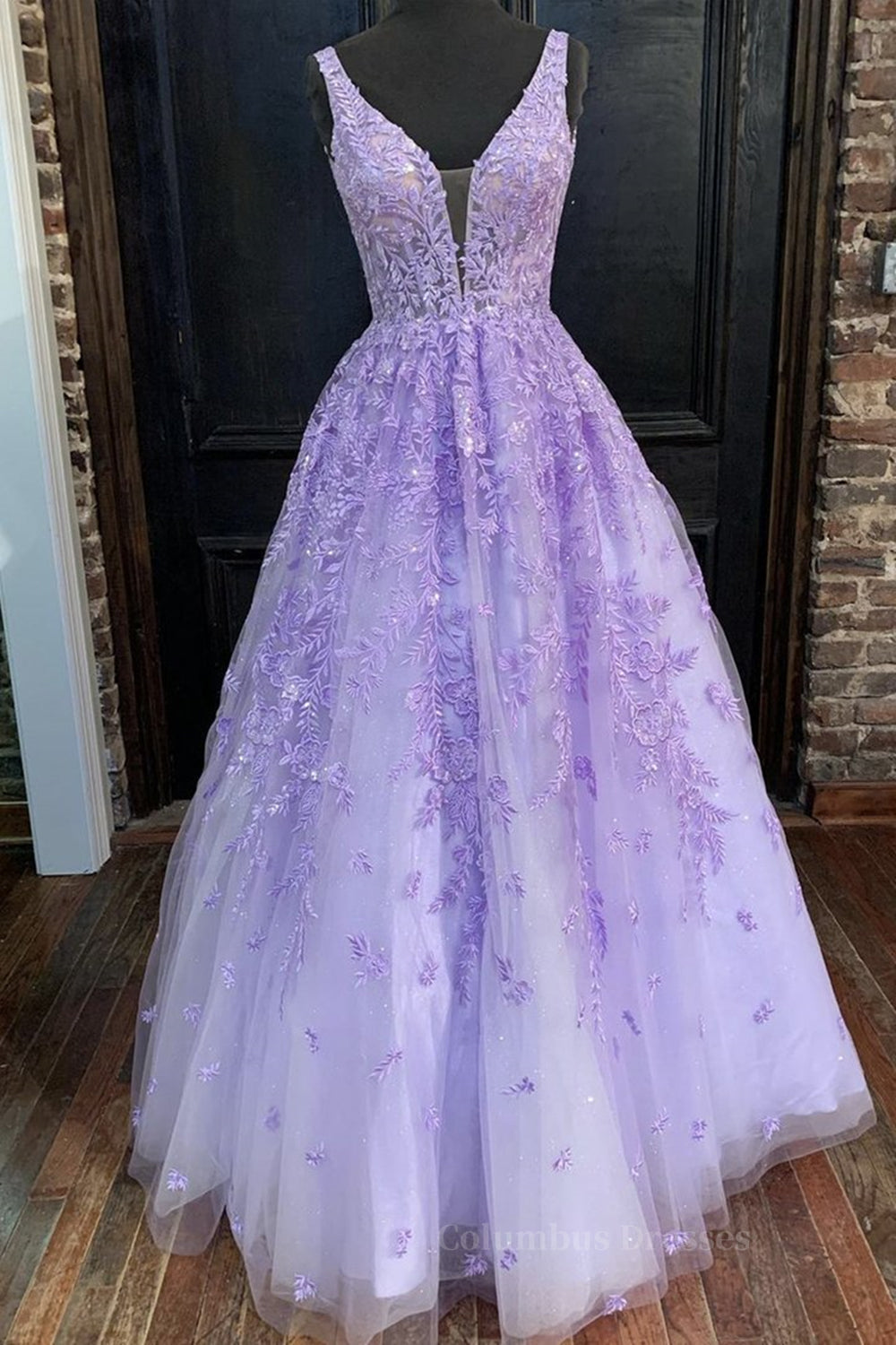 Bridesmaid Dresses Custom, V Neck Purple Lace Long Prom Dress, Long Purple Lace Formal Dress, Lilac Lace Evening Dress