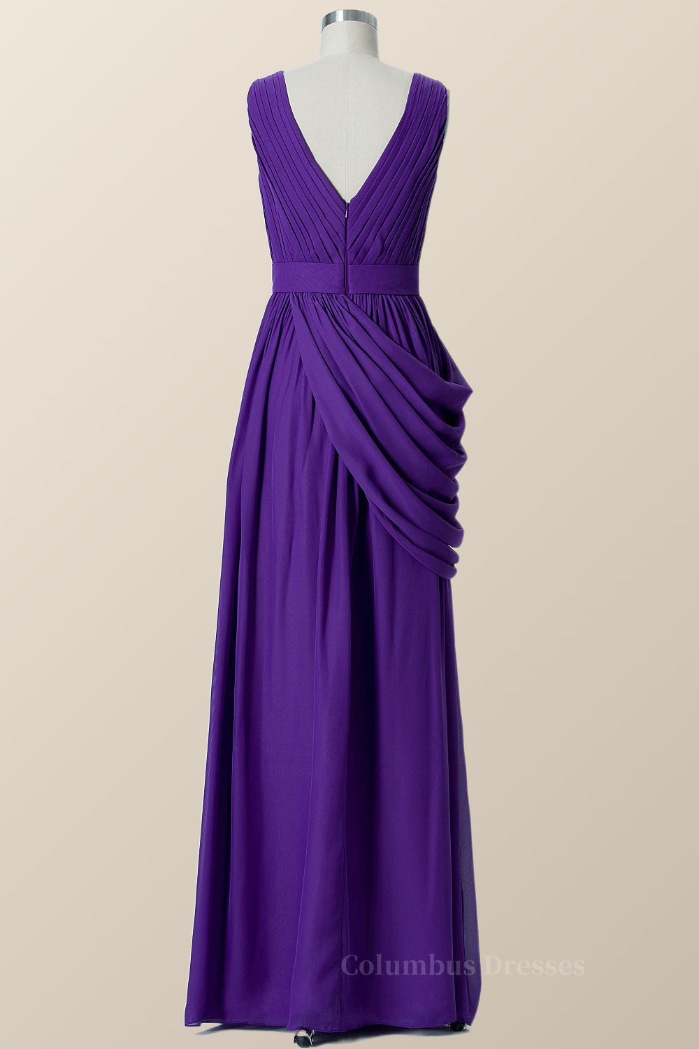 Party Dress Shopping, V Neck Purple Pleated Chiffon A-line Bridesmaid Dress