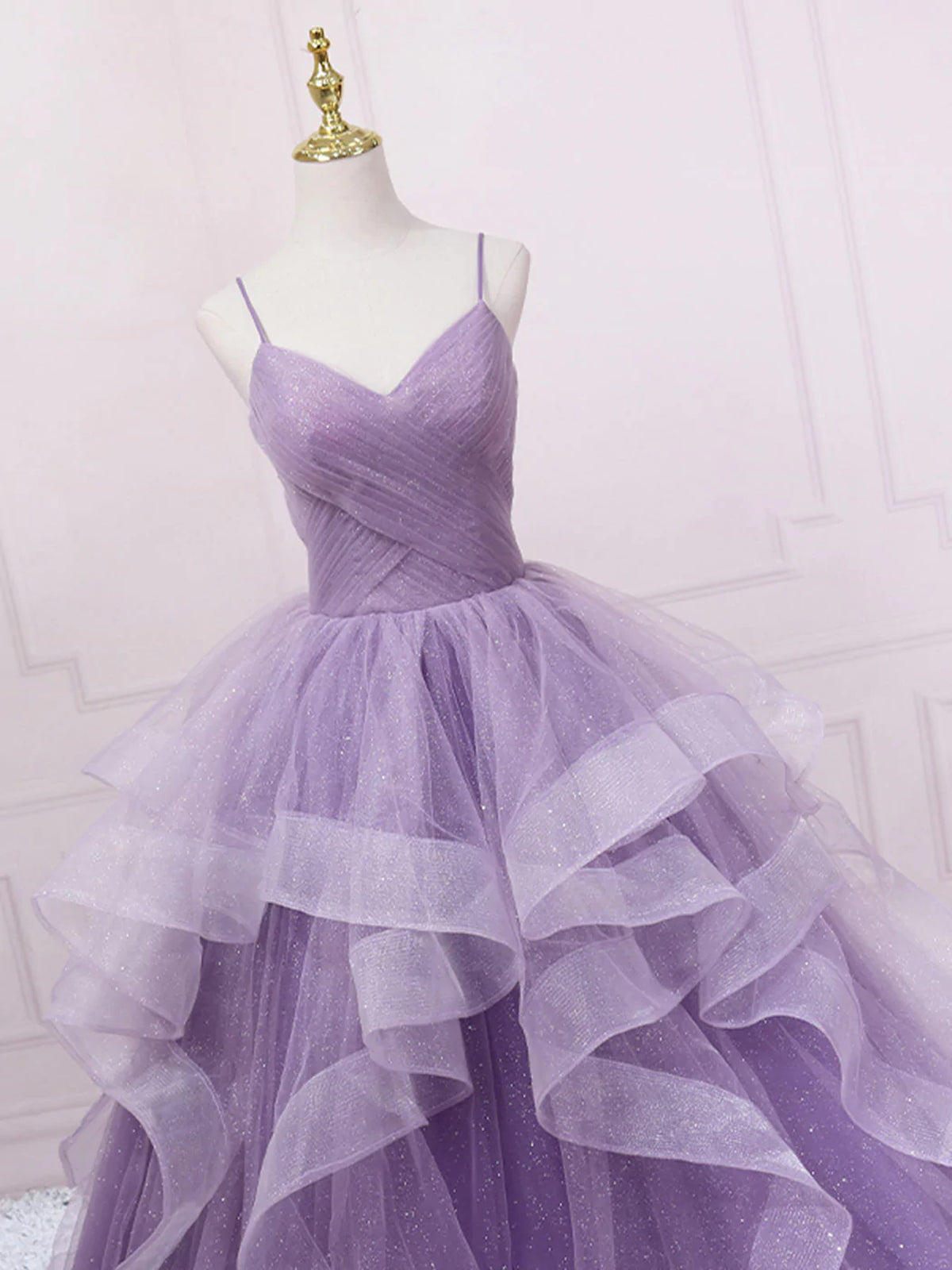 Bridesmaids Dress Chiffon, V Neck Purple Sequin Long Prom Dress, Purple V Neck Long Formal Evening Dresses