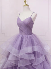 Bridesmaid Dress Chiffon, V Neck Purple Sequin Long Prom Dress, Purple V Neck Long Formal Evening Dresses