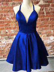 Blue Prom Dress, V Neck Short Blue Prom Dresses, Short Blue V Neck Formal Homecoming Dresses