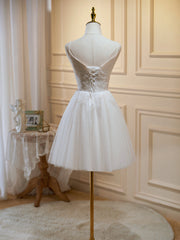 Bridesmaid Dress Lavender, V Neck Short Ivory Lace Prom Dresses, Short Ivory Lace Formal Homecoming Dresses