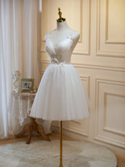 Bridesmaid Dressese Lavender, V Neck Short Ivory Lace Prom Dresses, Short Ivory Lace Formal Homecoming Dresses